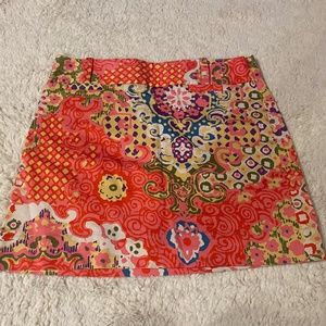 J Crew Orange Design Skirt Size 4 Side Zipper